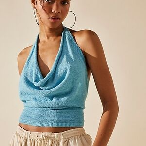 NWOT Blue Halter Neck Sweater Top